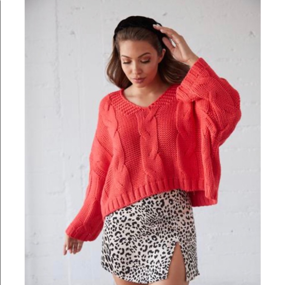 Red oversized American threads sweater